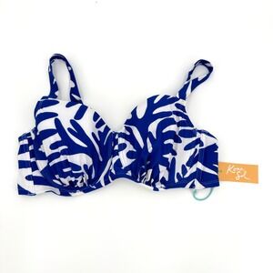 Kona Sol Womens Blue White Abstract Palm Underwire Bikini Top Size 16 NWT